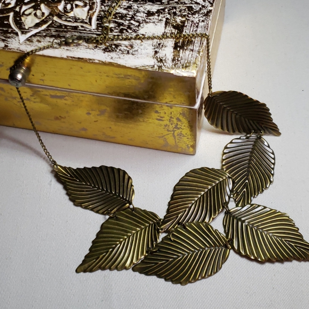 Bronze Leaf Statement Necklace - Picture 4 of 7